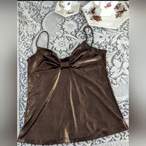 Women's Vintage H&M Metallic Tank Top Y2K Bow Coquette Wedding Party Cosplay